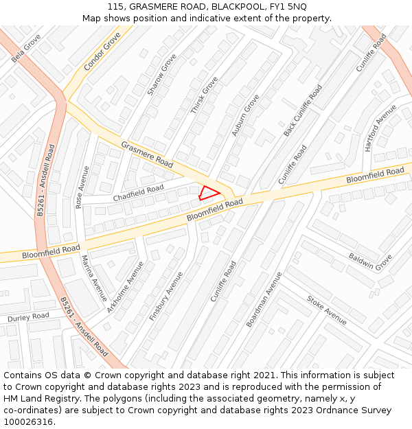 115, GRASMERE ROAD, BLACKPOOL, FY1 5NQ: Location map and indicative extent of plot