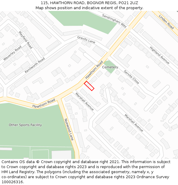 115, HAWTHORN ROAD, BOGNOR REGIS, PO21 2UZ: Location map and indicative extent of plot