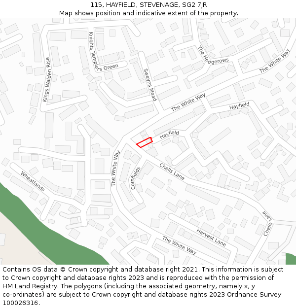 115, HAYFIELD, STEVENAGE, SG2 7JR: Location map and indicative extent of plot