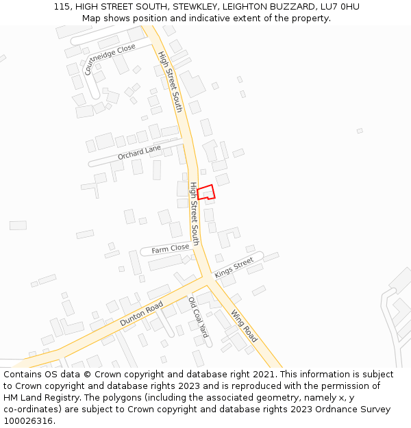 115, HIGH STREET SOUTH, STEWKLEY, LEIGHTON BUZZARD, LU7 0HU: Location map and indicative extent of plot