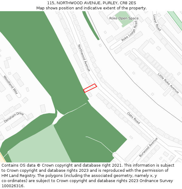 115, NORTHWOOD AVENUE, PURLEY, CR8 2ES: Location map and indicative extent of plot