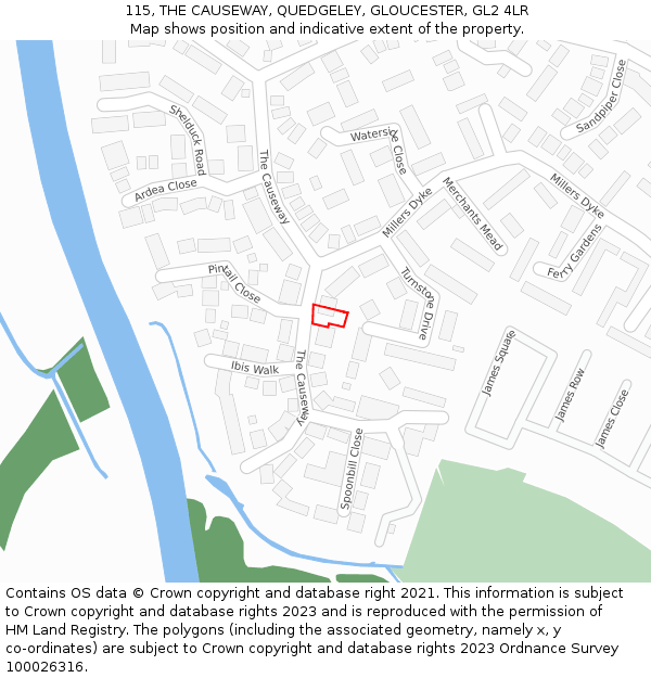 115, THE CAUSEWAY, QUEDGELEY, GLOUCESTER, GL2 4LR: Location map and indicative extent of plot