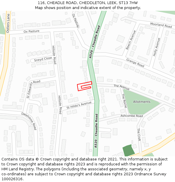 116, CHEADLE ROAD, CHEDDLETON, LEEK, ST13 7HW: Location map and indicative extent of plot