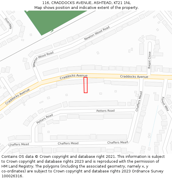 116, CRADDOCKS AVENUE, ASHTEAD, KT21 1NL: Location map and indicative extent of plot