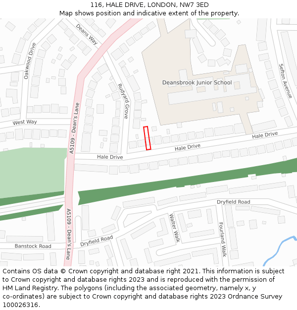 116, HALE DRIVE, LONDON, NW7 3ED: Location map and indicative extent of plot