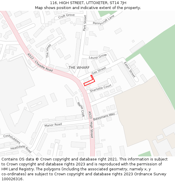 116, HIGH STREET, UTTOXETER, ST14 7JH: Location map and indicative extent of plot