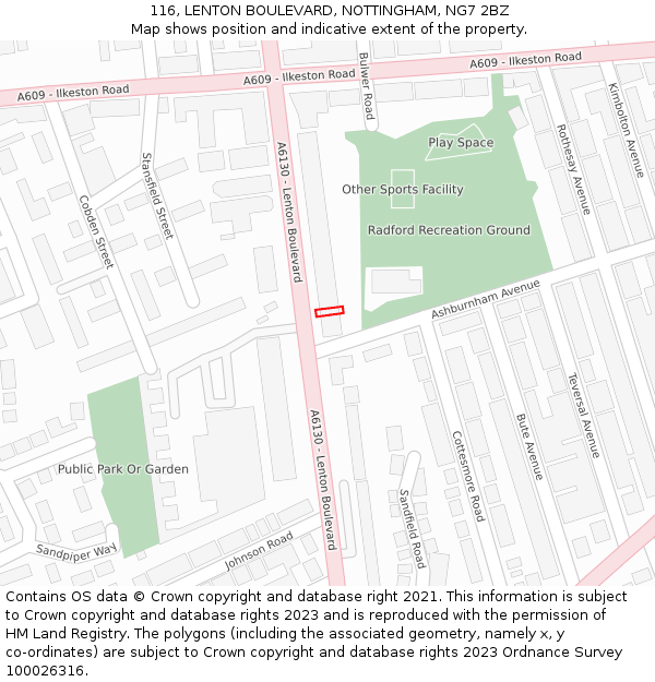 116, LENTON BOULEVARD, NOTTINGHAM, NG7 2BZ: Location map and indicative extent of plot