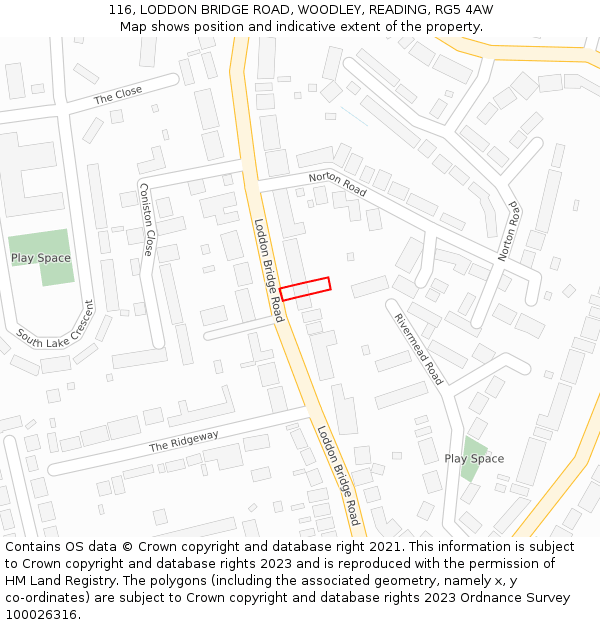 116, LODDON BRIDGE ROAD, WOODLEY, READING, RG5 4AW: Location map and indicative extent of plot