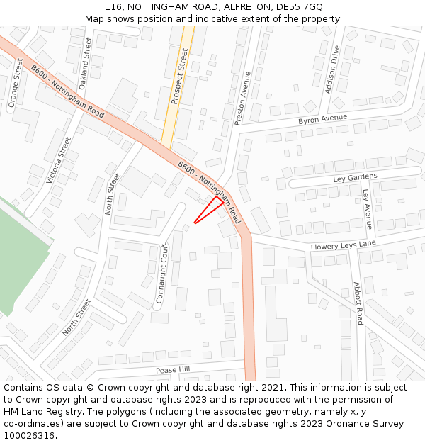 116, NOTTINGHAM ROAD, ALFRETON, DE55 7GQ: Location map and indicative extent of plot