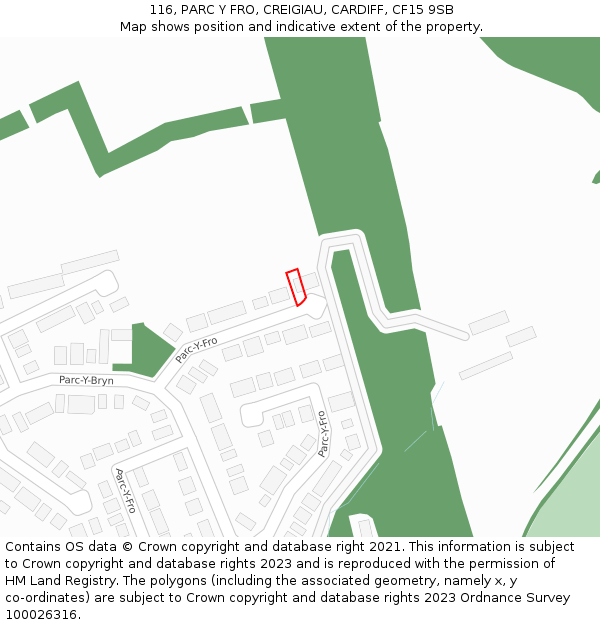 116, PARC Y FRO, CREIGIAU, CARDIFF, CF15 9SB: Location map and indicative extent of plot