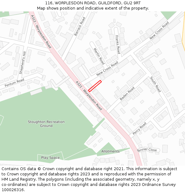 116, WORPLESDON ROAD, GUILDFORD, GU2 9RT: Location map and indicative extent of plot