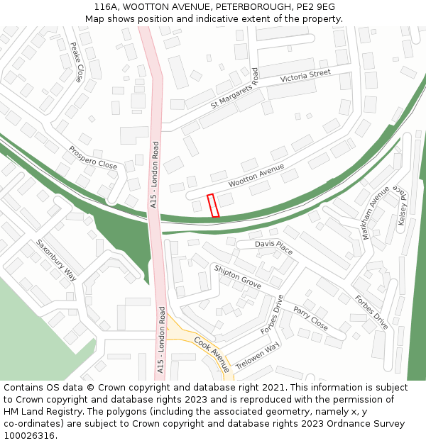 116A, WOOTTON AVENUE, PETERBOROUGH, PE2 9EG: Location map and indicative extent of plot