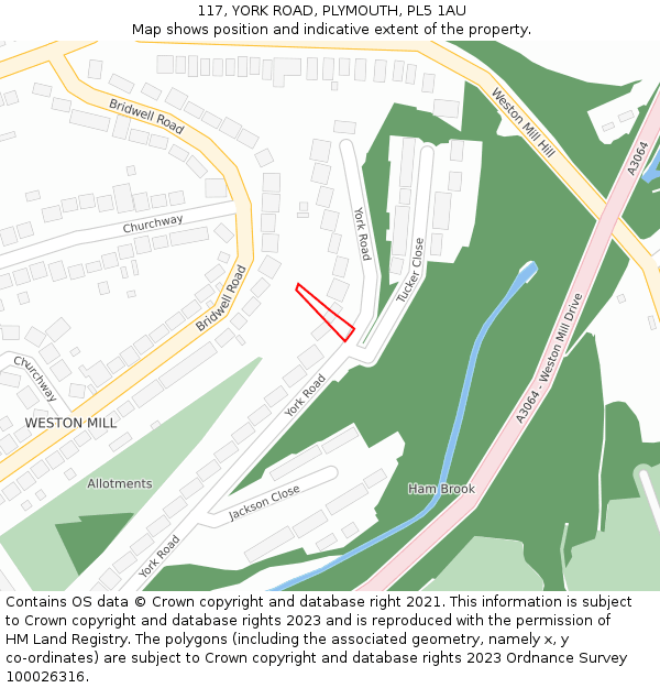 117, YORK ROAD, PLYMOUTH, PL5 1AU: Location map and indicative extent of plot