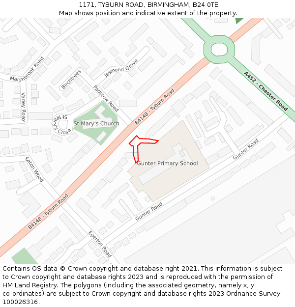 1171, TYBURN ROAD, BIRMINGHAM, B24 0TE: Location map and indicative extent of plot