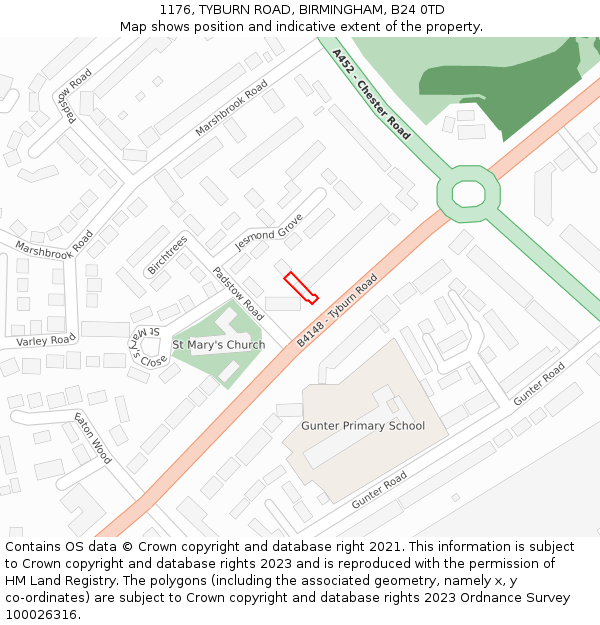 1176, TYBURN ROAD, BIRMINGHAM, B24 0TD: Location map and indicative extent of plot