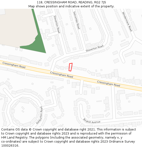 118, CRESSINGHAM ROAD, READING, RG2 7JS: Location map and indicative extent of plot