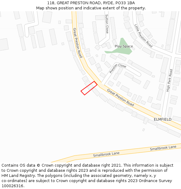 118, GREAT PRESTON ROAD, RYDE, PO33 1BA: Location map and indicative extent of plot