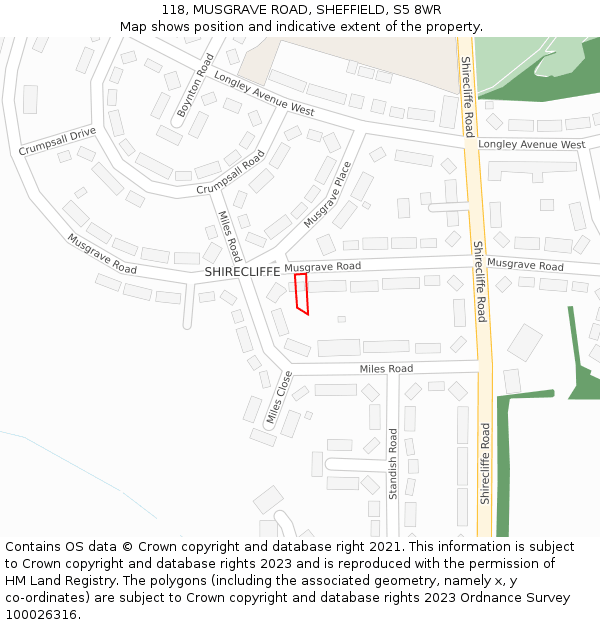 118, MUSGRAVE ROAD, SHEFFIELD, S5 8WR: Location map and indicative extent of plot