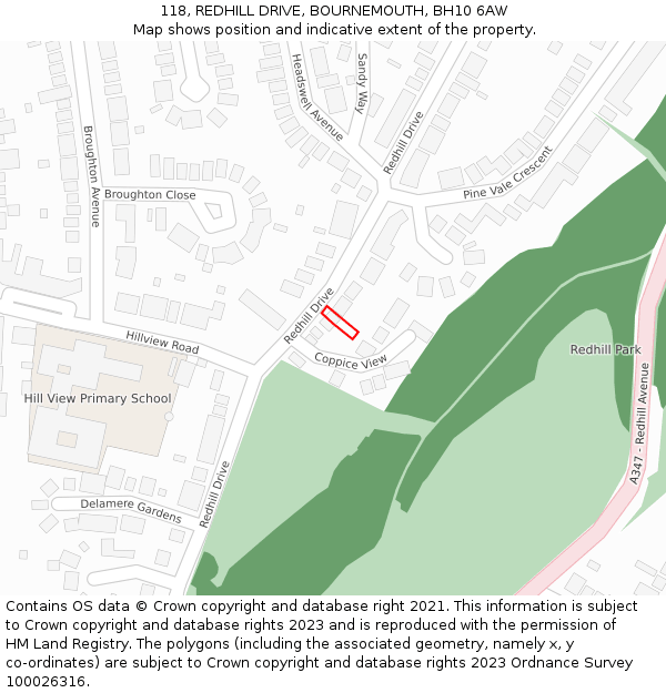 118, REDHILL DRIVE, BOURNEMOUTH, BH10 6AW: Location map and indicative extent of plot