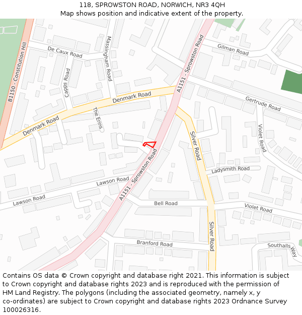 118, SPROWSTON ROAD, NORWICH, NR3 4QH: Location map and indicative extent of plot