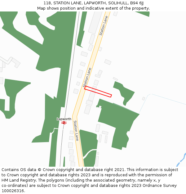 118, STATION LANE, LAPWORTH, SOLIHULL, B94 6JJ: Location map and indicative extent of plot