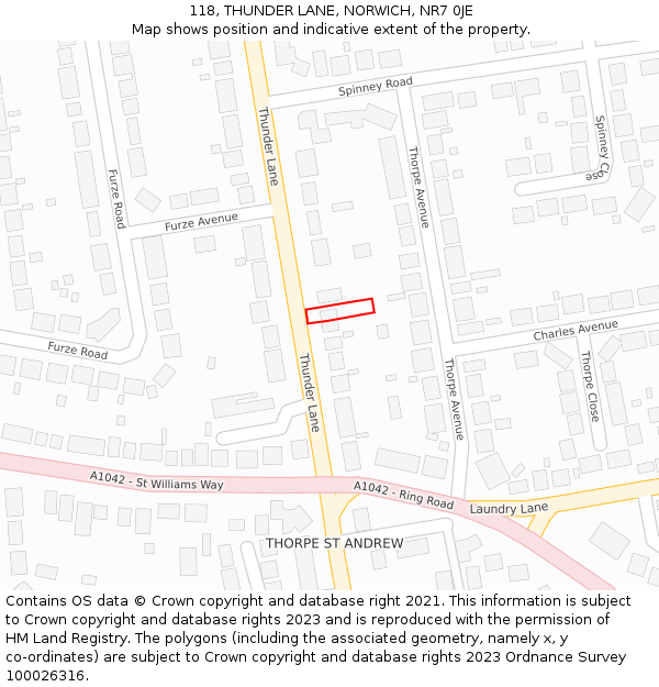 118, THUNDER LANE, NORWICH, NR7 0JE: Location map and indicative extent of plot