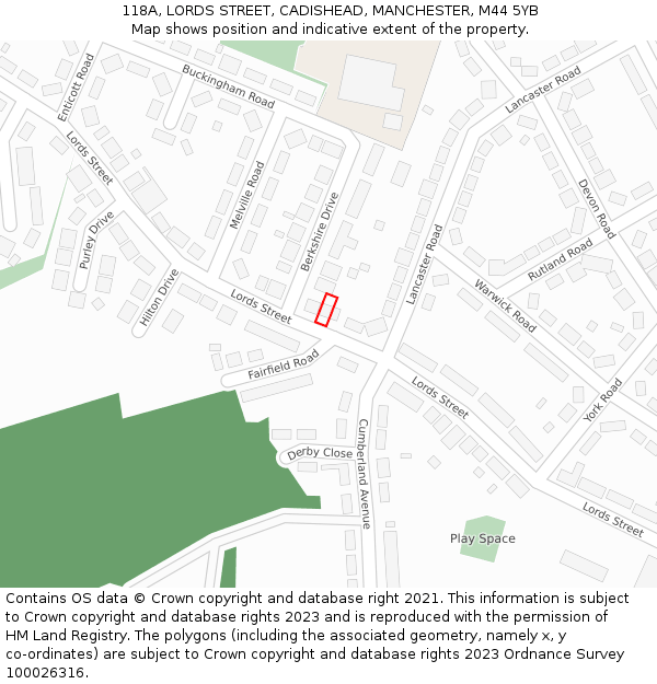 118A, LORDS STREET, CADISHEAD, MANCHESTER, M44 5YB: Location map and indicative extent of plot