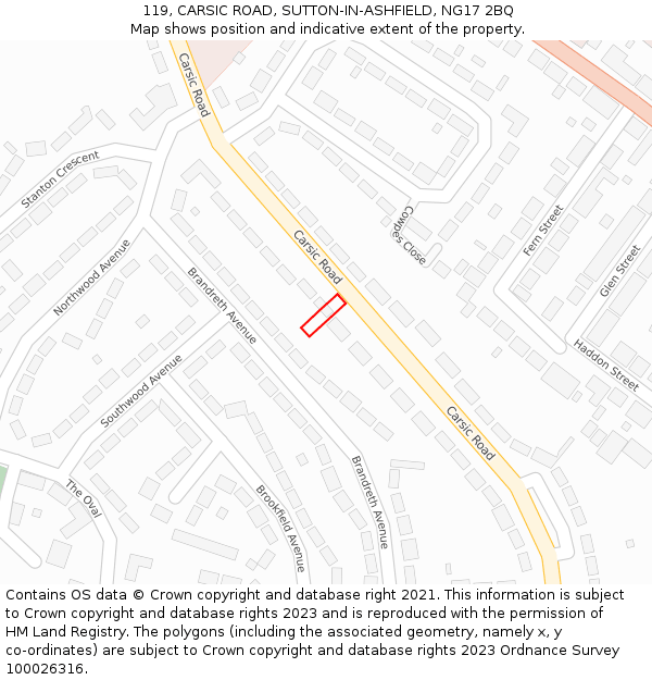 119, CARSIC ROAD, SUTTON-IN-ASHFIELD, NG17 2BQ: Location map and indicative extent of plot