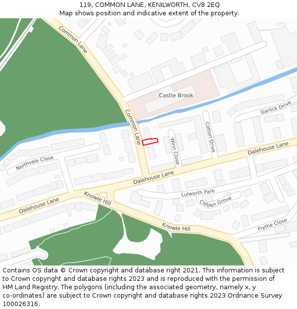 119, COMMON LANE, KENILWORTH, CV8 2EQ: Location map and indicative extent of plot