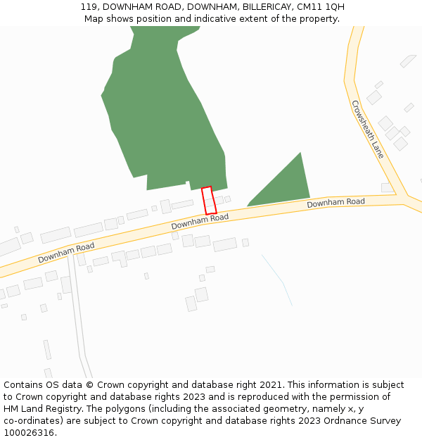 119, DOWNHAM ROAD, DOWNHAM, BILLERICAY, CM11 1QH: Location map and indicative extent of plot