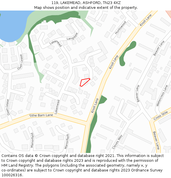 119, LAKEMEAD, ASHFORD, TN23 4XZ: Location map and indicative extent of plot