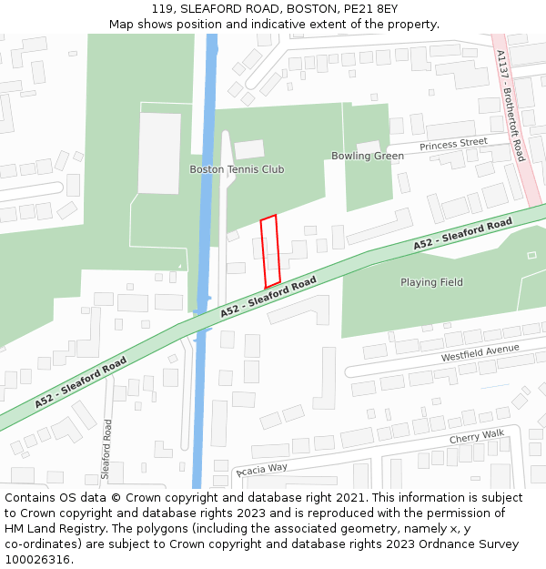 119, SLEAFORD ROAD, BOSTON, PE21 8EY: Location map and indicative extent of plot