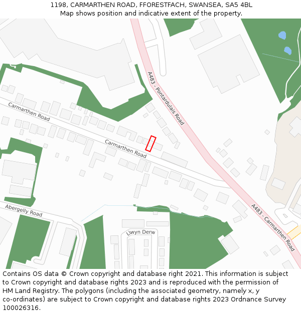 1198, CARMARTHEN ROAD, FFORESTFACH, SWANSEA, SA5 4BL: Location map and indicative extent of plot