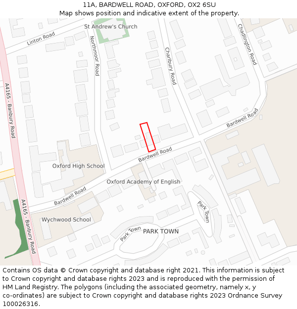 11A, BARDWELL ROAD, OXFORD, OX2 6SU: Location map and indicative extent of plot