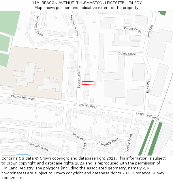 11A, BEACON AVENUE, THURMASTON, LEICESTER, LE4 8DY: Location map and indicative extent of plot