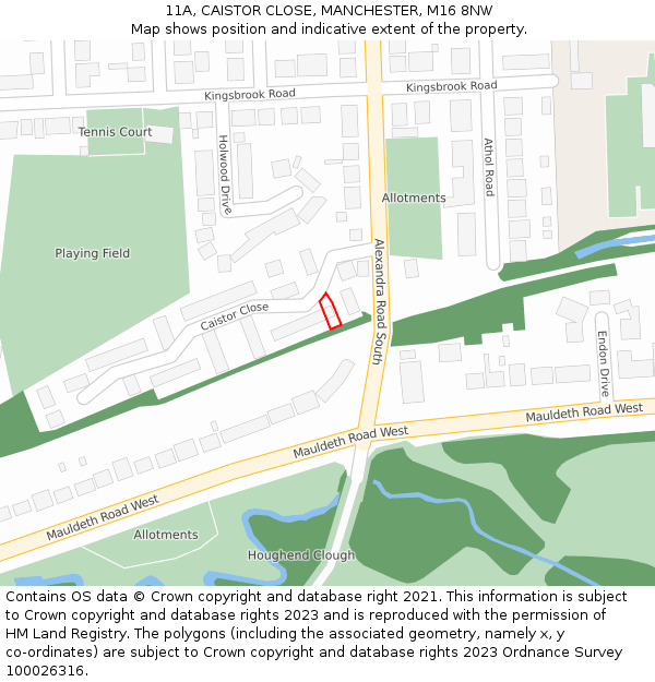 11A, CAISTOR CLOSE, MANCHESTER, M16 8NW: Location map and indicative extent of plot