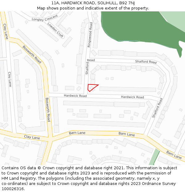 11A, HARDWICK ROAD, SOLIHULL, B92 7NJ: Location map and indicative extent of plot