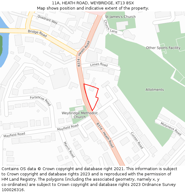 11A, HEATH ROAD, WEYBRIDGE, KT13 8SX: Location map and indicative extent of plot