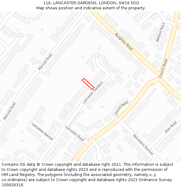 11A, LANCASTER GARDENS, LONDON, SW19 5DG: Location map and indicative extent of plot