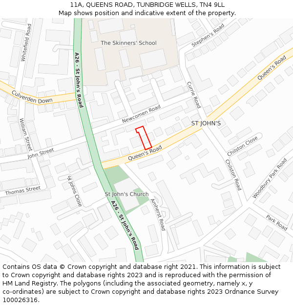 11A, QUEENS ROAD, TUNBRIDGE WELLS, TN4 9LL: Location map and indicative extent of plot