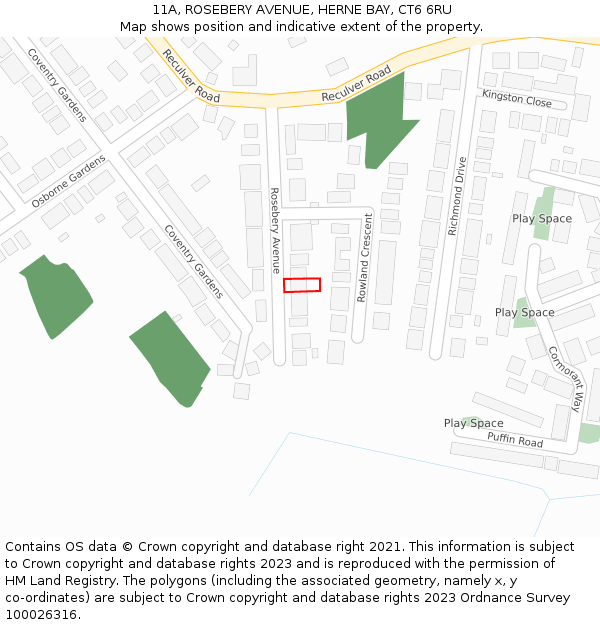 11A, ROSEBERY AVENUE, HERNE BAY, CT6 6RU: Location map and indicative extent of plot