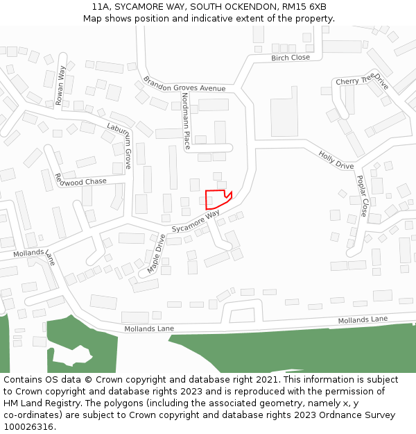 11A, SYCAMORE WAY, SOUTH OCKENDON, RM15 6XB: Location map and indicative extent of plot