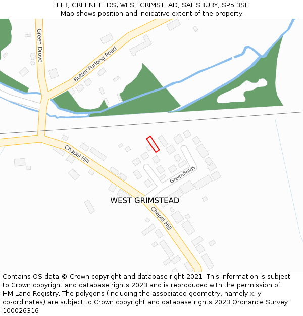 11B, GREENFIELDS, WEST GRIMSTEAD, SALISBURY, SP5 3SH: Location map and indicative extent of plot