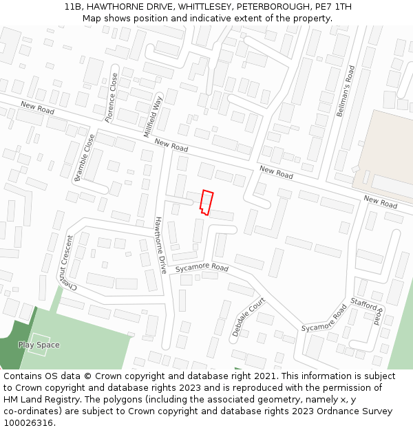 11B, HAWTHORNE DRIVE, WHITTLESEY, PETERBOROUGH, PE7 1TH: Location map and indicative extent of plot