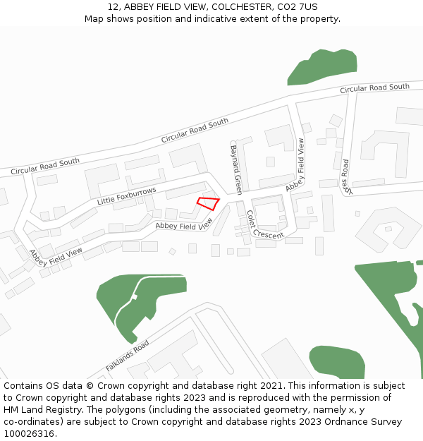 12, ABBEY FIELD VIEW, COLCHESTER, CO2 7US: Location map and indicative extent of plot