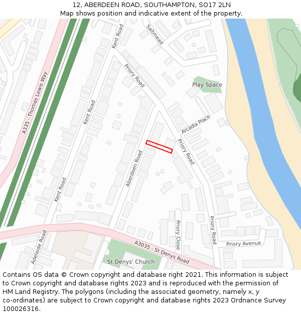 12, ABERDEEN ROAD, SOUTHAMPTON, SO17 2LN: Location map and indicative extent of plot