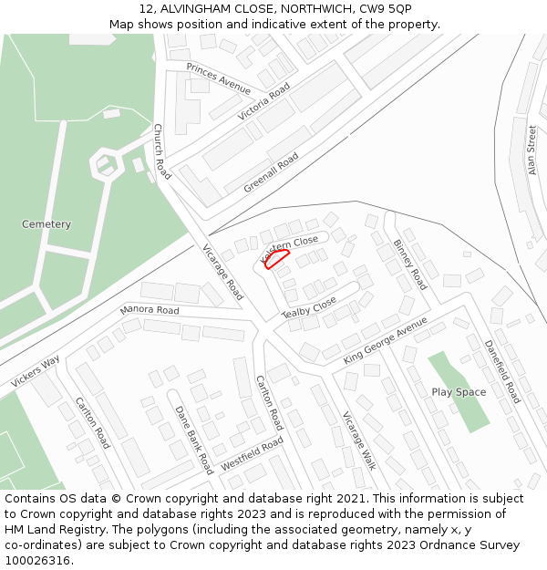 12, ALVINGHAM CLOSE, NORTHWICH, CW9 5QP: Location map and indicative extent of plot