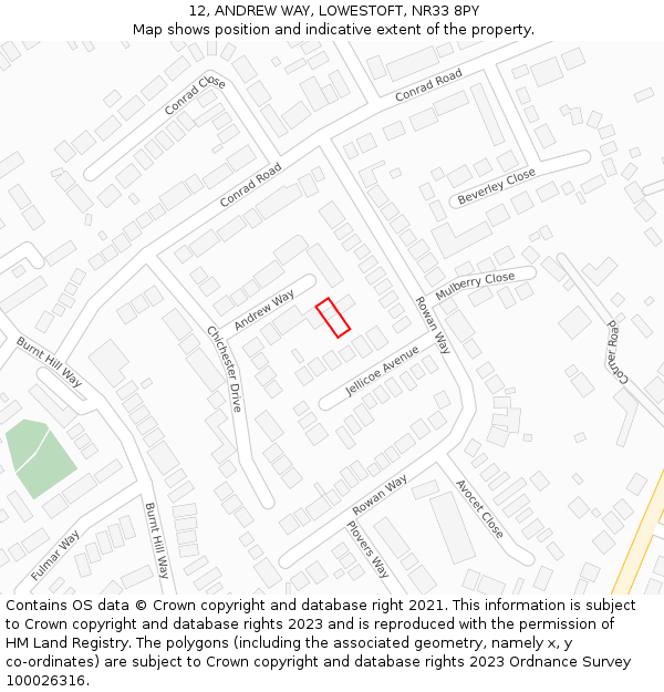 12, ANDREW WAY, LOWESTOFT, NR33 8PY: Location map and indicative extent of plot