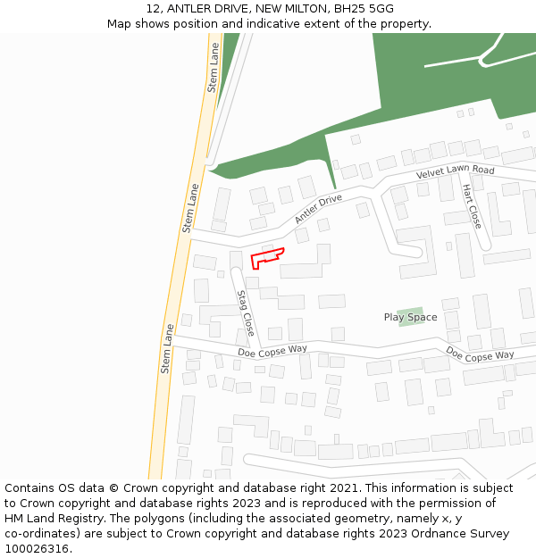 12, ANTLER DRIVE, NEW MILTON, BH25 5GG: Location map and indicative extent of plot