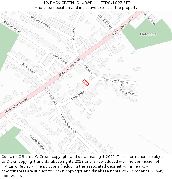 12, BACK GREEN, CHURWELL, LEEDS, LS27 7TE: Location map and indicative extent of plot